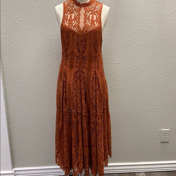 rust lace dress